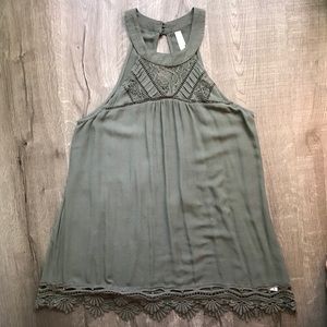 Xhiliration Army Green Babydoll High Neck Tank